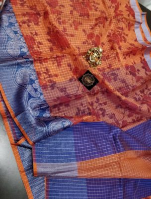 Soft dola silk with floral prints with blouse (2)
