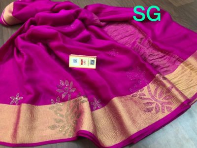Swarovski stone design on pure crepe silk sarees (10)