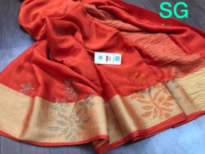 Swarovski stone design on pure crepe silk sarees (11)