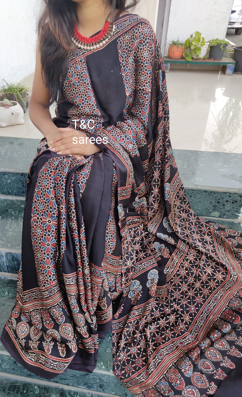 Beautiful ajrakh print sarees | siri designers