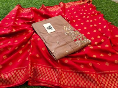 Chanderi hand embroidary dress materials (1)