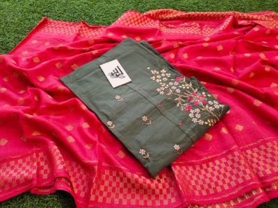 Chanderi hand embroidary dress materials (3)