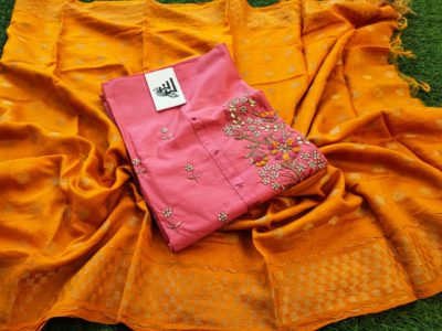 Chanderi hand embroidary dress materials (4)