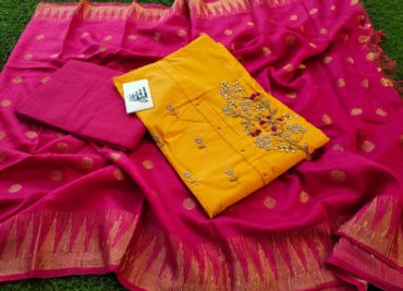 Chanderi hand embroidary dress materials (5)