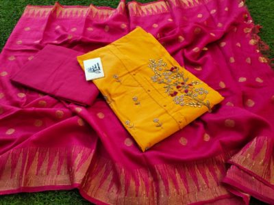 Chanderi hand embroidary dress materials (5)