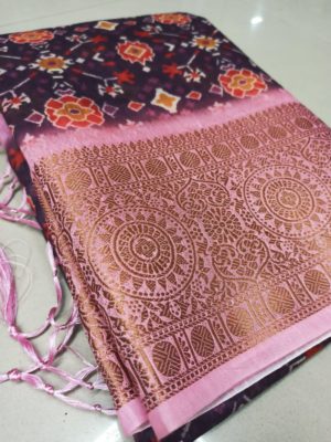 Handloom linen sarees with chit zari woven pallu (1)