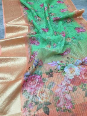 Latest banarasi kora sarees with blouse (1)