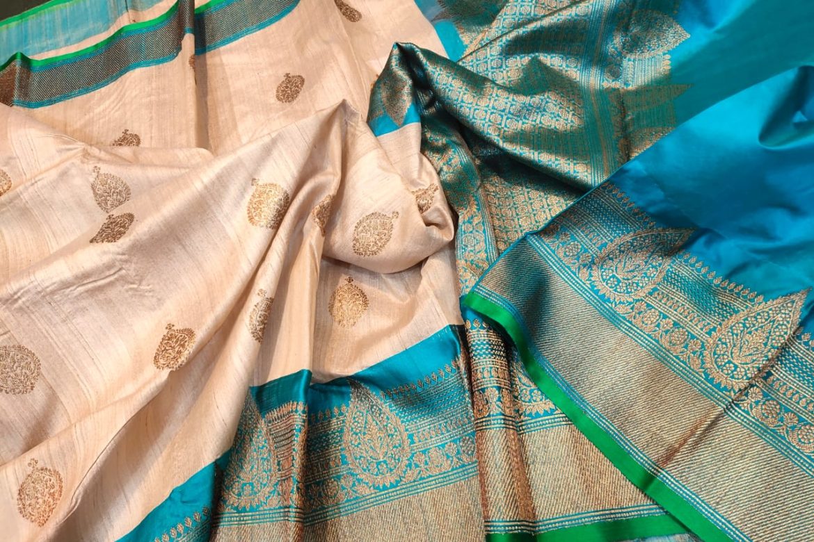 Latest banarasi tussar sarees with blouse (11)