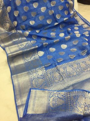 Latest linen banarasi sarees with blouse (1)