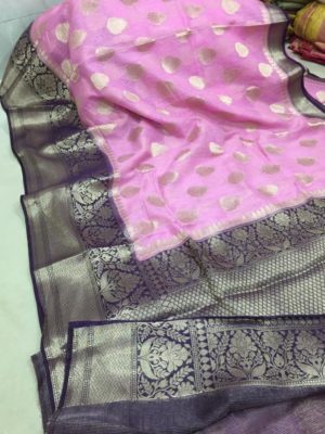 Latest linen banarasi sarees with blouse (12)