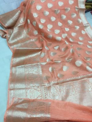 Latest linen banarasi sarees with blouse (15)