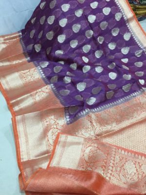 Latest linen banarasi sarees with blouse (16)