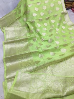 Latest linen banarasi sarees with blouse (18)
