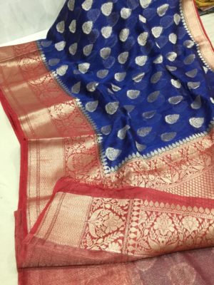 Latest linen banarasi sarees with blouse (24)