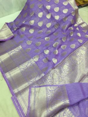 Latest linen banarasi sarees with blouse (27)