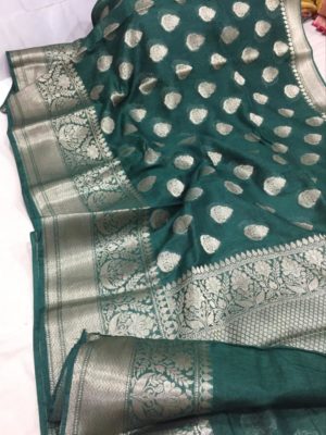Latest linen banarasi sarees with blouse (4)