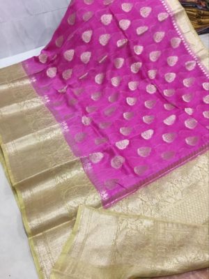 Latest linen banarasi sarees with blouse (5)