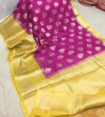 Latest linen banarasi sarees with blouse (7)