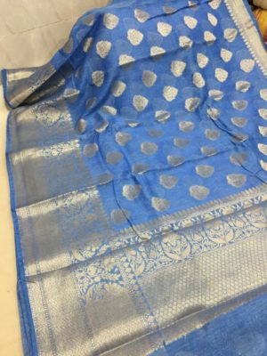 Latest linen banarasi sarees with blouse (8)