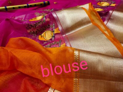 Latest organza kanchi border with blouse (3)