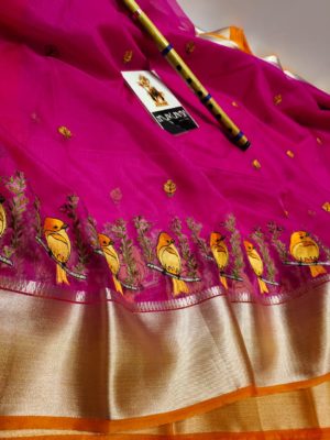 Latest organza kanchi border with blouse (6)