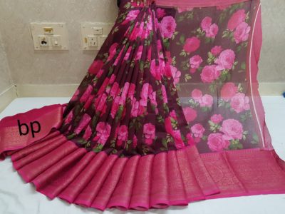 Latest printed silk linen sarees (1)