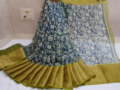 Latest printed silk linen sarees (2)
