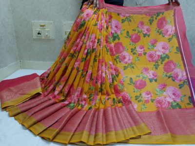 Latest printed silk linen sarees (8)