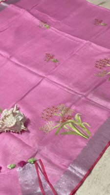 Latest pure linen embroidary sarees (1)