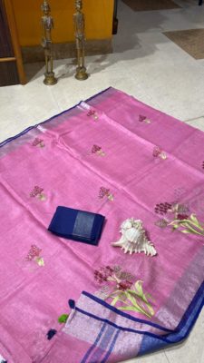 Latest pure linen embroidary sarees (11)