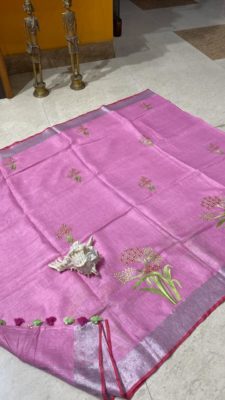 Latest pure linen embroidary sarees (15)