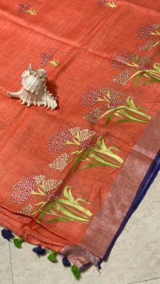 Latest pure linen embroidary sarees (16)