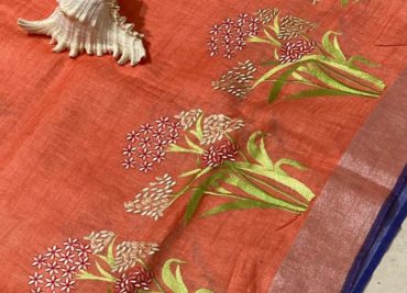 Latest pure linen embroidary sarees (16)