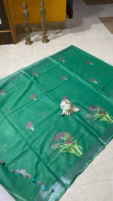 Latest pure linen embroidary sarees (2)