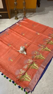 Latest pure linen embroidary sarees (3)