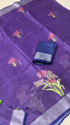 Latest pure linen embroidary sarees (5)