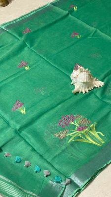 Latest pure linen embroidary sarees (6)