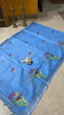 Latest pure linen embroidary sarees (8)