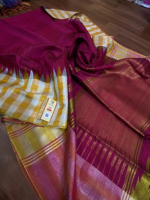 Latest rawsilk gold and silver checks sarees (1)
