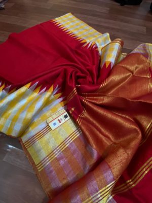 Latest rawsilk gold and silver checks sarees (2)