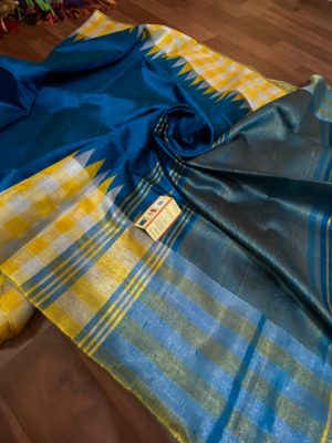 Latest rawsilk gold and silver checks sarees (6)