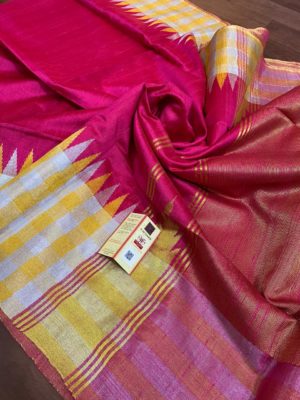 Latest rawsilk gold and silver checks sarees (7)