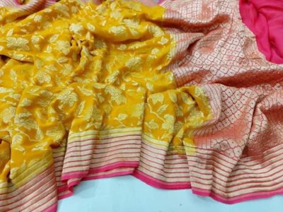 Latest semi chiffon sarees with blouse (1)