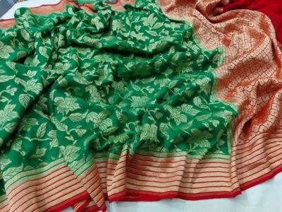 Latest semi chiffon sarees with blouse (2)