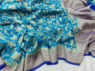 Latest semi chiffon sarees with blouse (6)