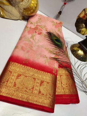 Latest tissue organza sarees with blouse (1)
