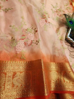Latest tissue organza sarees with blouse (10)