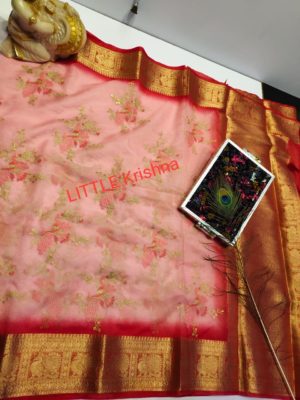 Latest tissue organza sarees with blouse (6)
