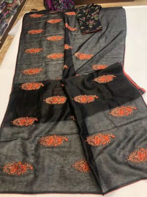 Lite weight jute silk sarees with blouse (1)