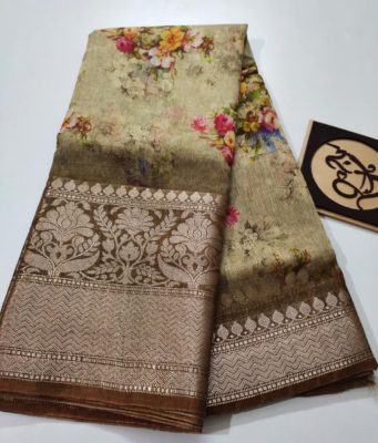 Pure chanderi floral print sarees with blouse (10)